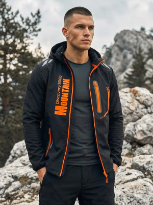 Kurtka softshell męska z kapturem czarno-pomarańczowa OZONEE JS/HH026/1