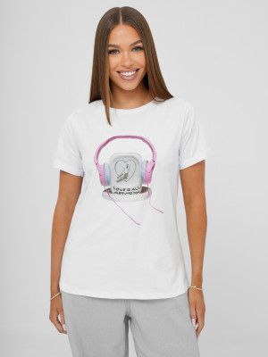 T-shirt damski z nadrukiem biało-różowy OZONEE DJ77806