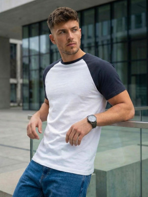 T-shirt męski biało/granatowy OZONEE JS/8T82/25