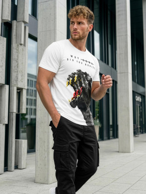 T-shirt męski z nadrukiem biały OZONEE O/T127/1Z