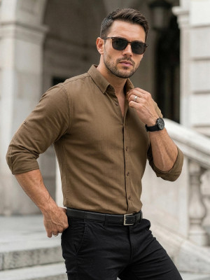 Koszula męska elegancka brązowa OZONEE V/V187