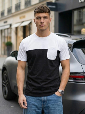 T-shirt męski czarno/biały OZONEE JS/8T91/1