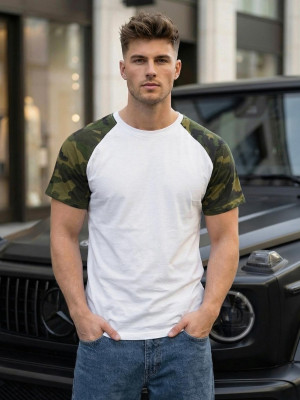 T-shirt męski biały/moro OZONEE JS/8T1566/1