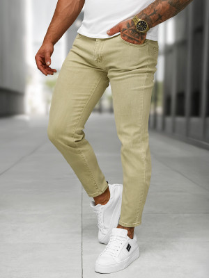Spodnie jeansowe męskie slim fit beżowe OZONEE BL/JK880