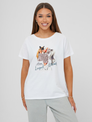 T-shirt damski z nadrukiem biały OZONEE JS/95T2575/1