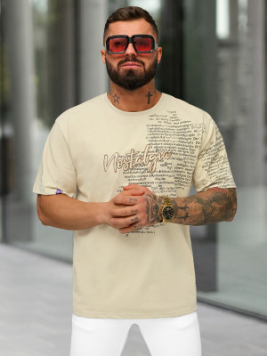 T-shirt męski loose fit beżowy OZONEE O/YN2/631
