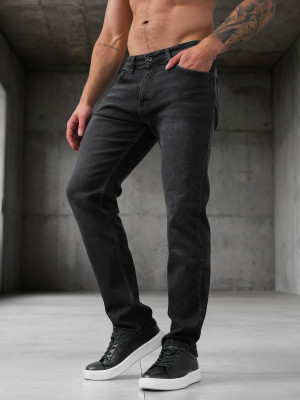 Spodnie jeansowe męskie regular fit czarne OZONEE DO/4043/2