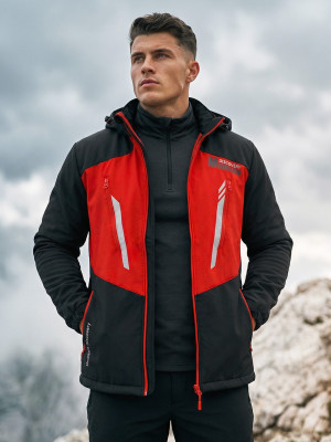 Kurtka softshell męska z kapturem czarno-czerwona OZONEE JS/HH022/1C