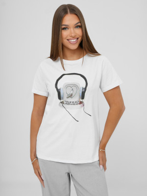 T-shirt damski z nadrukiem biało-czarny OZONEE DJ77806