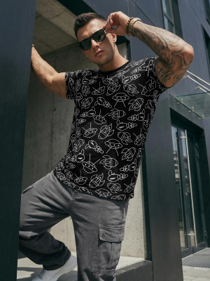 T-shirt męski czarny OZONEE JS/8T1197/3