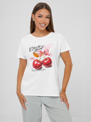 T-shirt damski z nadrukiem biały OZONEE JS/95T2568/1