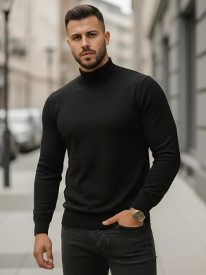 Sweter męski półgolf czarny OZONEE V/V24503