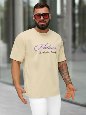 T-shirt męski loose fit beżowy OZONEE O/YN2/632