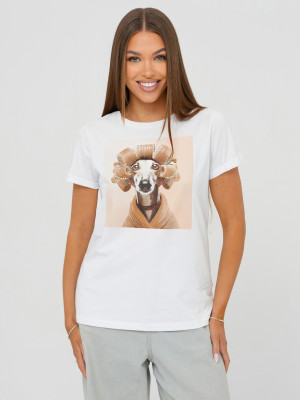 T-shirt damski z nadrukiem biało-beżowy OZONEE JS/YJ77726