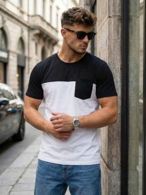 T-shirt męski biało/czarny OZONEE JS/8T91/3B