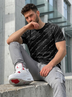 T-shirt męski slim fit czarny OZONEE O/QQ1323