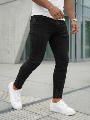 Spodnie jeansowe męskie slim fit czarne OZONEE O/UM919