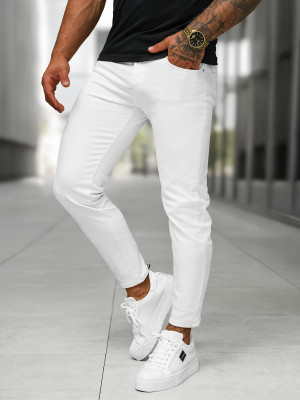 Spodnie jeansowe męskie slim fit białe OZONEE BL/JK884