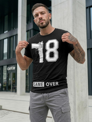 T-shirt męski z nadrukiem czarny OZONEE O/T123/3Z