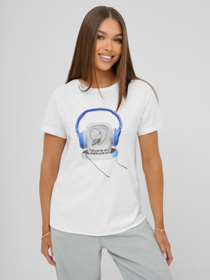 T-shirt damski z nadrukiem biało-niebieski OZONEE DJ77806