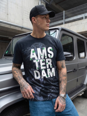 T-shirt męski z nadrukiem granatowy OZONEE O/T128/25Z