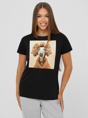 T-shirt damski z nadrukiem czarno-beżowy OZONEE JS/YJ77726