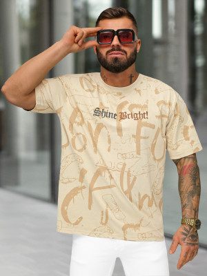 T-shirt męski loose fit beżowy OZONEE O/YN2/621