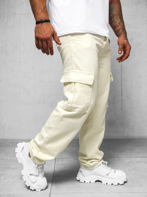 Spodnie jeansowe męskie wide leg ecru OZONEE DO/4001