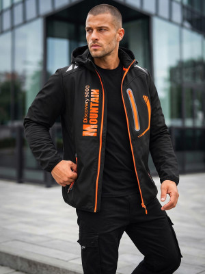 Kurtka softshell męska z kapturem czarno-pomarańczowa OZONEE JS/HH026/1