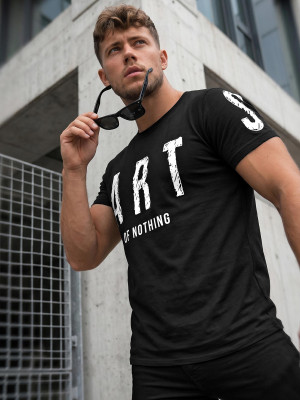 T-shirt męski z nadrukiem czarny OZONEE O/8T1263/3