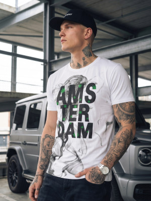 T-shirt męski z nadrukiem biały OZONEE O/T128/1Z