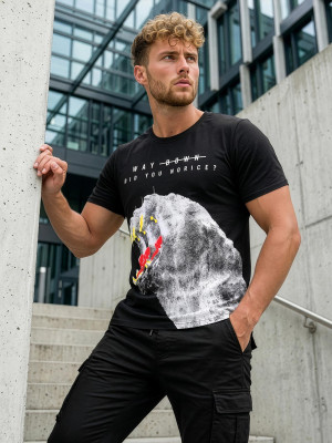 T-shirt męski z nadrukiem czarny OZONEE O/T127/3Z