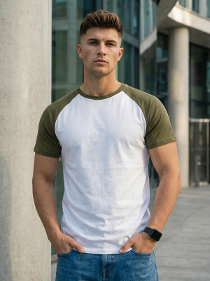 T-shirt męski biało/zielony OZONEE JS/8T82/29