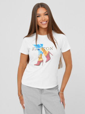 T-shirt damski z nadrukiem biały OZONEE JS/96T690/1