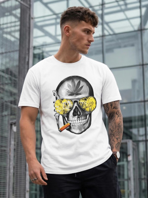 T-shirt męski z nadrukiem biały OZONEE JS/Y70019
