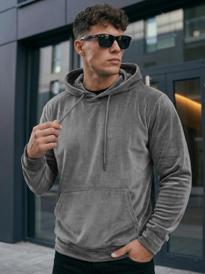 Bluza welurowa męska z kapturem grafitowa OZONEE JS/8B1170/6