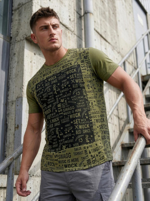 T-shirt męski z nadrukiem zielony OZONEE O/T122/29Z