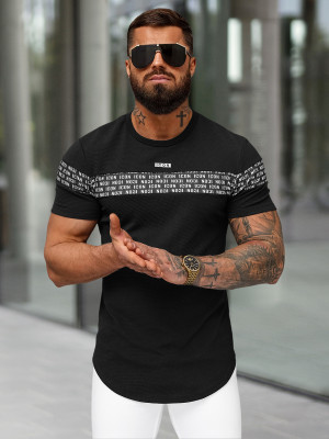 T-shirt męski slim-fit czarny OZONEE O/B1216