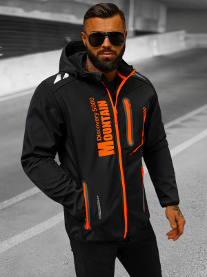 Kurtka softshell męska z kapturem czarno-pomarańczowa OZONEE JS/HH026/1