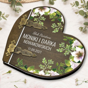 Album na zdjęcia drewniany serce z nadrukiem na ślub - Piękna Pamiątka