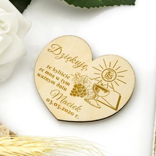 Magnes drewniany z grawerem podziękowania (10 sztuk) - Dzień Komunii