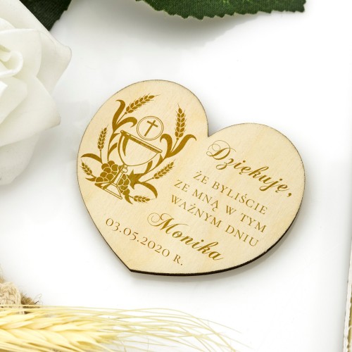 Magnes drewniany z grawerem podziękowania 10 sztuk - Moja I Komunia