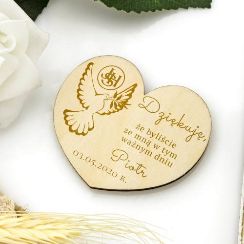 Magnes drewniany z grawerem podziękowania - Komunijnie