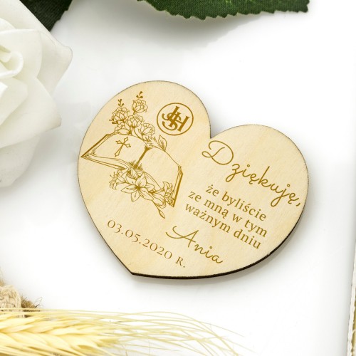 Magnes drewniany z grawerem podziękowania (10 sztuk) - W tym ważnym dniu