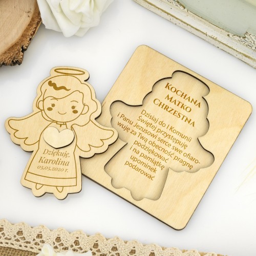 Aniołek z grawerem podziękowań na Komunię Św. - Dla Matki Chrzestnej