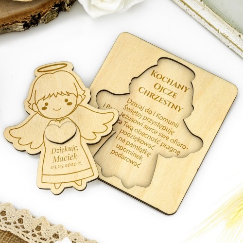 Aniołek z grawerem podziękowań na Komunię Św. - Dla Ojca Chrzestnego