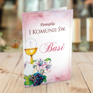 Spersonalizowana kartka na I Komunię Św. dla dziewczynki - Kielich