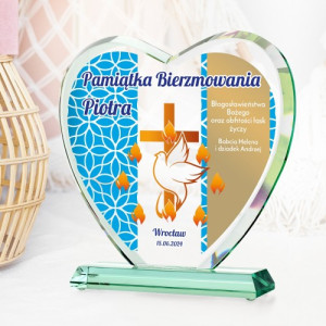 Szklana statuetka serce z nadrukiem na bierzmowanie - Błogosławieństwo