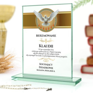 Szklana statuetka z nadrukiem na bierzmowanie dla dziewczyny - Zjednoczenie
