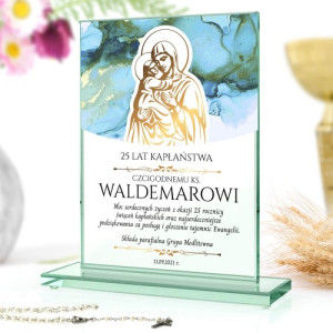 Szklana statuetka z nadrukiem na 25 rocznicę święceń - Moc życzeń